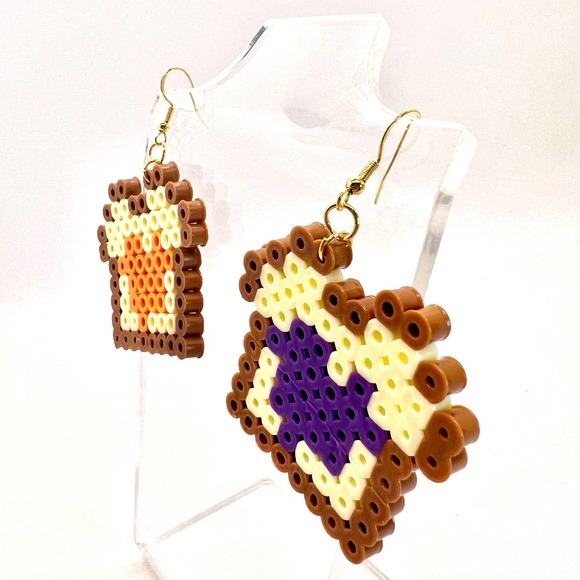 8-Bit Toast Earrings - PB&J Earrings - Peanut Butter Jelly Toast - Butter Toast - Picture 7 of 10